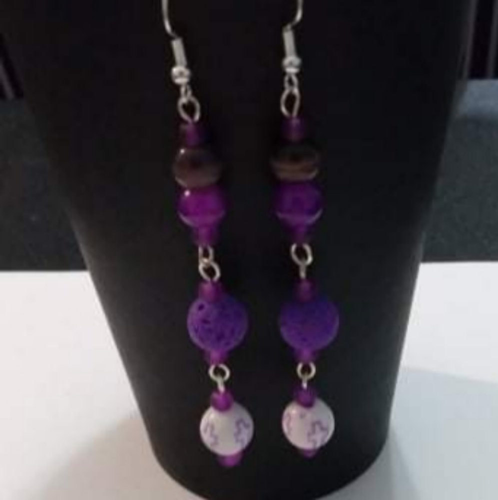 Brand New Violet Earrings with a Cross.
